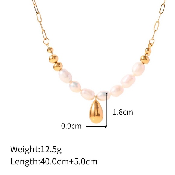 ◾️18K Gold Plated Natural Pearl Gold Bean Pendant Necklace - Picture 6 of 10